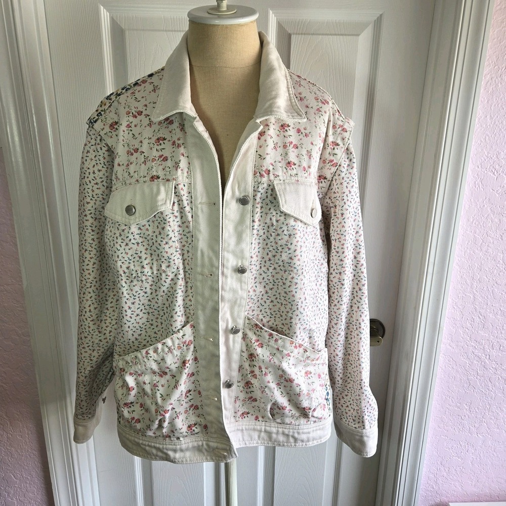 BlankNYC Patchwork Floral Trucker Denim Jacket Women's‎ Size Large Blank